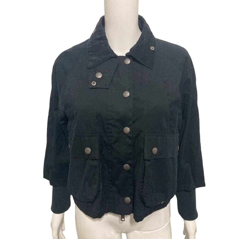 RED VALENTINO Black Cotton Sherpa Collared Lined Cropped Jacket Size 40 US 2